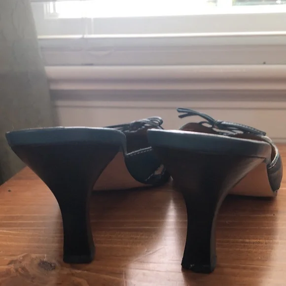 Etienne Aigner Blue Mules with White Stitching - Picture 4 of 6